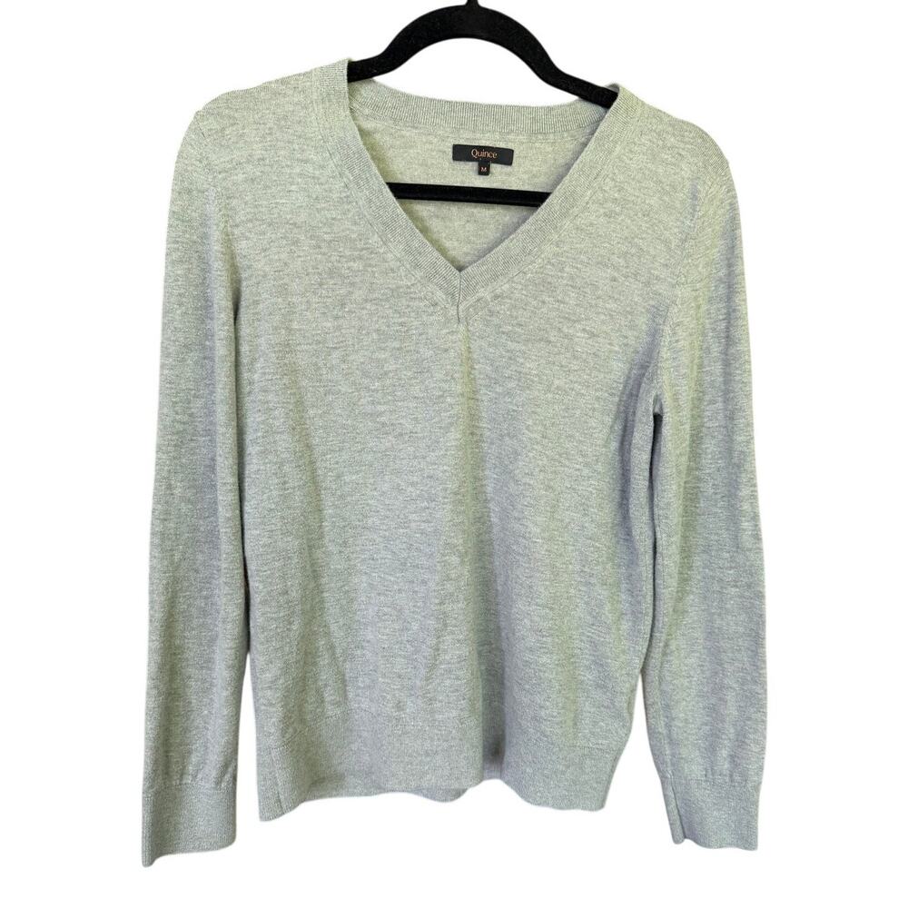 Quince Lightweight Cotton Cashmere V-Neck Sweater Gray Medium